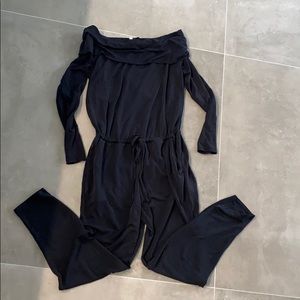 Off the shoulder Fabletics jumpsuit. Super comfy!